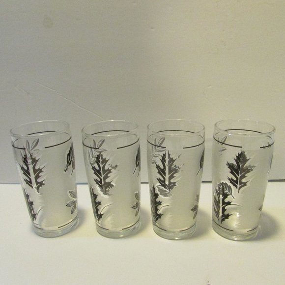 lot of vintage Libbey goblet stem glasses cocktail frosted silver leaf barware - Picture 12 of 15